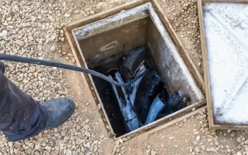 Clearing blocked main drain through inspection chamber in Great Yarmouth property